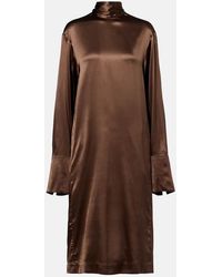 Dries Van Noten - Vestido Midi De Saten En Mezcla De Seda - Lyst
