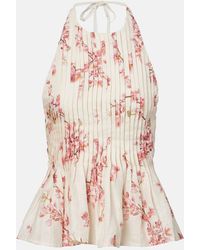 Agua Bendita - Cana Floral Pleated Linen Top - Lyst
