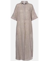 Brunello Cucinelli - Hemdblusenkleid Aus Leinen Und Seide - Lyst