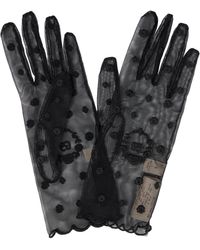 Gucci Embroidered Polka-dot Tulle Gloves - Black