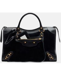 Balenciaga - Le City Medium Leather-Trimmed Suede Tote Bag - Lyst