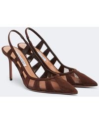 Aquazzura - Screen Suede And Mesh Slingback Pumps - Lyst
