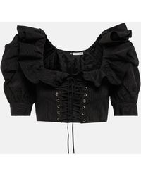 Alessandra Rich - Lace-up Ruffle-trimmed Cropped Top - Lyst