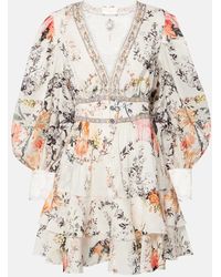 Camilla - Floral Linen And Silk Minidress - Lyst