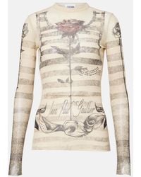 Jean Paul Gaultier - Striped Printed Mesh Top - Lyst