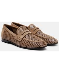 Brunello Cucinelli - Perforated Suede-Trimmed Leather Penny Loafers - Lyst