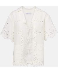 Self-Portrait - Embroidered Cutout Linen And Cotton Top - Lyst