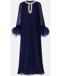 Self-Portrait - Embellished Feather-Trimmed Chiffon Maxi Dress - Lyst