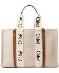 Chloé Woody Large Canvas Tote - Natural