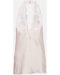 Saint Laurent - Top De Charmeuse De Seda Con Encaje - Lyst