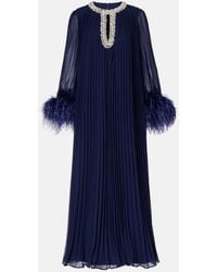Self-Portrait - Robe Longue A Plumes Et Ornements - Lyst