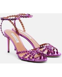 Aquazzura - Tequila Crystal-Embellished Metallic Leather Sandals - Lyst