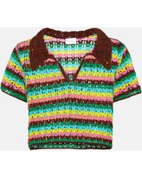 Anna Kosturova - Striped Crochet Cotton Polo Shirt - Lyst