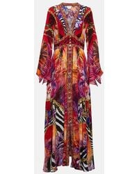 Camilla - Printed Embellished Silk Maxi Dress - Lyst