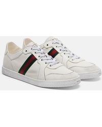 Gucci - Stretch Web Stripe Leather Sneakers - Lyst