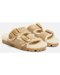 Prada - Sandalen Aus Veloursleder Mit Shearling - Lyst