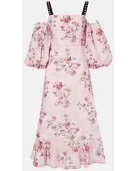 Agua Bendita - Mercedes Wisteria Floral Linen Midi Dress - Lyst
