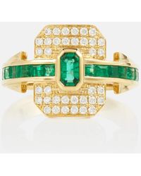 Rainbow K - Shield 18kt Gold Ring With Diamonds And Emeralds - Lyst