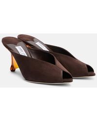Jimmy Choo - Glace Suede Peep-Toe Wedge Mules - Lyst