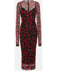 Dolce & Gabbana - Vestido largo drapeado de tul estampado - Lyst