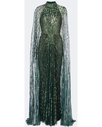 Jenny Packham - Cairo Embellished Gathered Caped Gown - Lyst