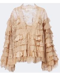 Zimmermann - Blusa Valiant De Seda Con Encaje Y Volantes - Lyst