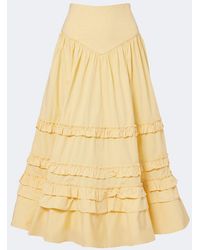 Ganni - Ruffled Shirred Tiered Cotton-Blend Midi Skirt - Lyst