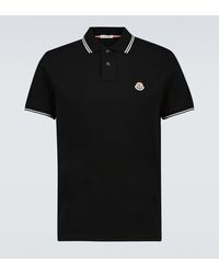 Moncler Contrast Trimmed Cotton Polo Shirt - Black