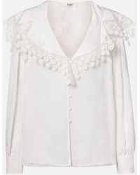 Chloé - Bluse Aus Seiden-Jacquard Mit Spitze - Lyst
