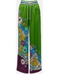 ALÉMAIS - Nanci Printed Silk Satin Wide-Leg Pants - Lyst