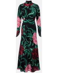 La DoubleJ - Gilda Floral Silk Midi Dress - Lyst