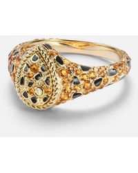 Yvonne Léon - Pinky Ring Poire Lynx Mini Aus 9Kt Gelbgold (375/1000) Mit Emaille, Diamanten Und Citrin - Lyst
