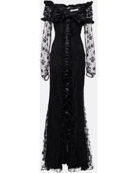 Alessandra Rich - Bow-Detail Ruffled Off-Shoulder Lace Gown - Lyst