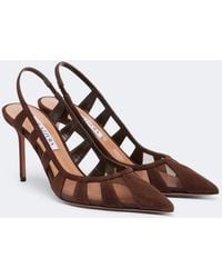 Aquazzura - Screen 85 Suede And Mesh Slingback Pumps - Lyst