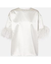 Valentino - Feather-Trimmed Silk Satin Top - Lyst