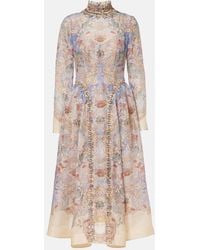 Zimmermann - Rebellion Linen And Silk Midi Dress - Lyst