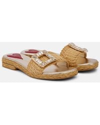 Roger Vivier - Crystal-Embellished Raffia Mules - Lyst