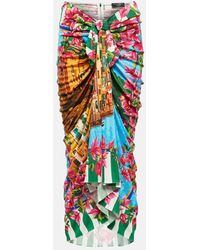 Dolce & Gabbana - Portofino Ruched Silk Midi Skirt - Lyst