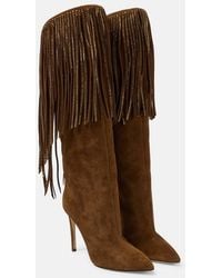 Paris Texas - Fringed Embellished Suede Knee-High Boots - Lyst