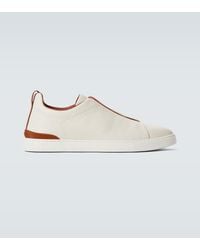 Ermenegildo Zegna Leather Trainers With Concealed Laces - Metallic