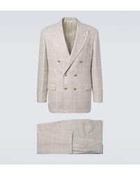 Brunello Cucinelli - Traje En Mezcla De Lino A Cuadros Principe De Gales - Lyst