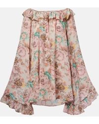 Chloé - Bouquet-Printed Organic Silk Crepe De Chine Mini Cape Dress - Lyst