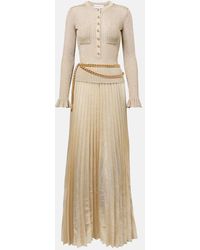 Self-Portrait - Ribbed-Knit Lame Plisse Maxi Dress - Lyst