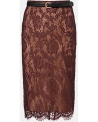 Self-Portrait - Belted Floral Lace Midi Skirt - Lyst