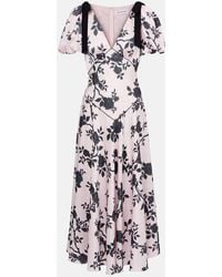 Self-Portrait - Floral Bow-Detail Satin Midi Dress - Lyst