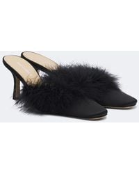Mach & Mach - Carolyn Feather-Trimmed Satin Mules - Lyst