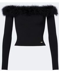 Gucci - Feather-Trimmed Ribbed-Knit Top - Lyst