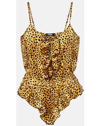Versace - Leopard-Print Silk Satin Bodysuit - Lyst