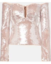 Self-Portrait - Sequined Off-shoulder Top - Lyst