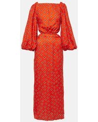 Johanna Ortiz - Vestido Midi De Lino Estampado - Lyst